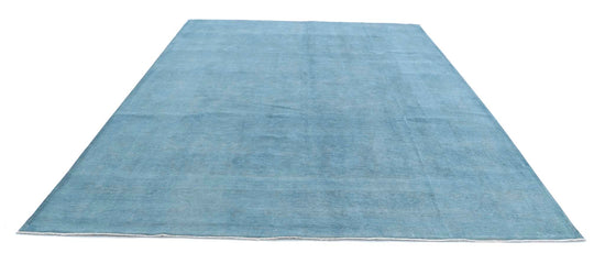 Transitional Hand Knotted Overdyed Haji Jalili Wool Rug of Size 9'0'' X 11'11'' in Blue and Green Colors - Made in Afghanistan