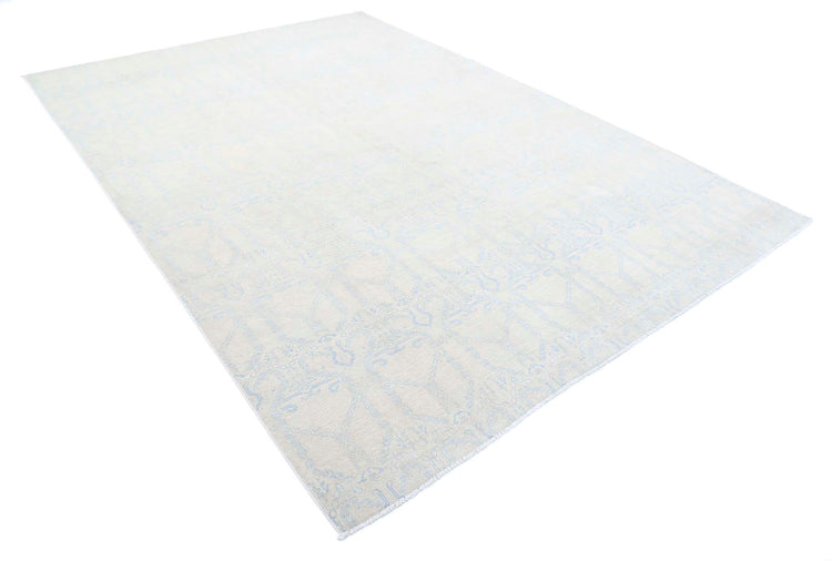 Transitional Hand Knotted Artemix Haji Jalili Wool Rug of Size 8'0'' X 11'3'' in Ivory and Blue Colors - Made in Afghanistan