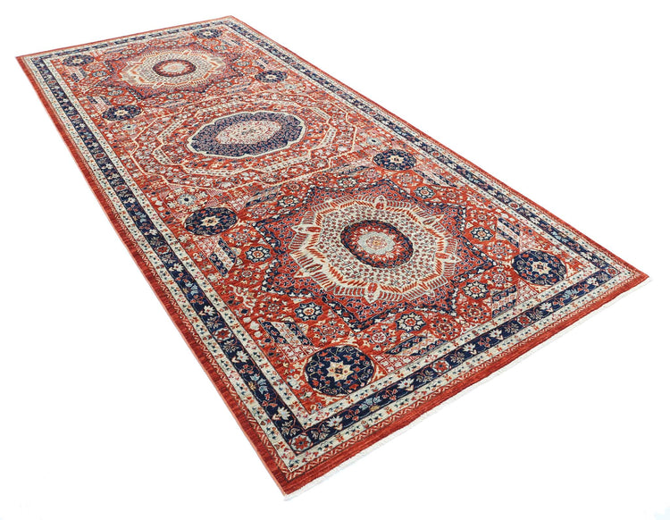 Traditional Hand Knotted Mamluk Haji Jalili Wool Rug of Size 4'11'' X 10'9'' in Rust and Blue Colors - Made in Afghanistan