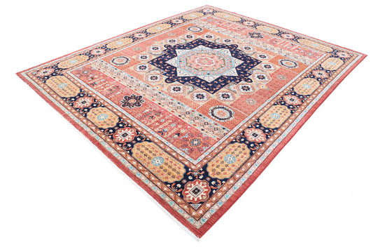 Traditional Hand Knotted Mamluk Haji Jalili Wool Rug of Size 7'11'' X 9'9'' in Red and Blue Colors - Made in Afghanistan