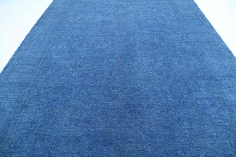 Transitional Hand Knotted Overdyed Haji Jalili Wool Rug of Size 9'8'' X 13'7'' in Blue and Blue Colors - Made in Afghanistan
