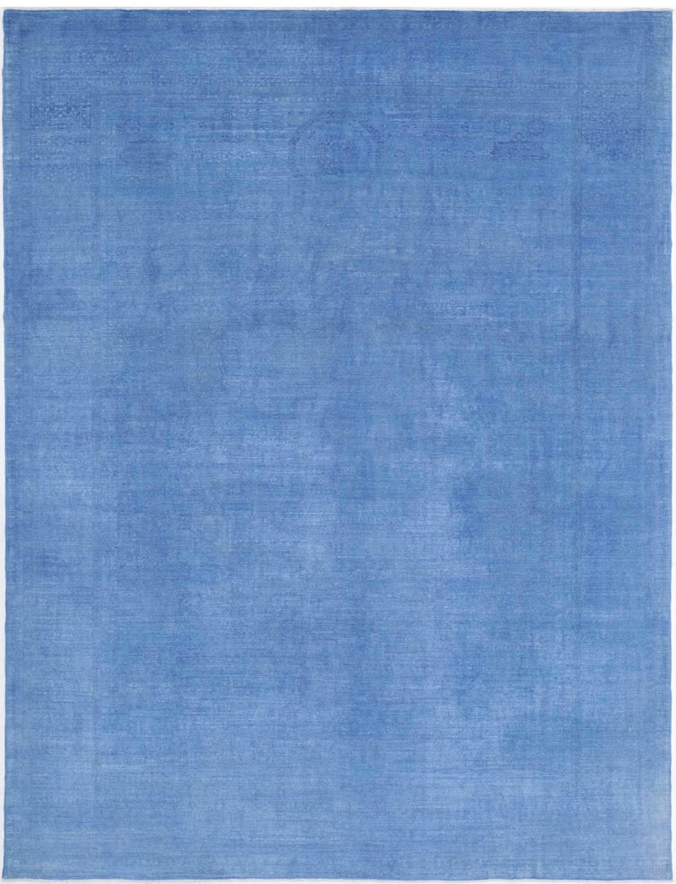 Transitional Hand Knotted Overdyed Haji Jalili Wool Rug of Size 9'1'' X 12'0'' in Blue and Blue Colors - Made in Afghanistan