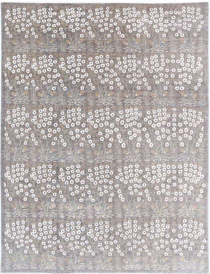 Transitional Hand Knotted Artemix Haji Jalili Wool Rug of Size 8'11'' X 11'8'' in Grey and White Colors - Made in Afghanistan