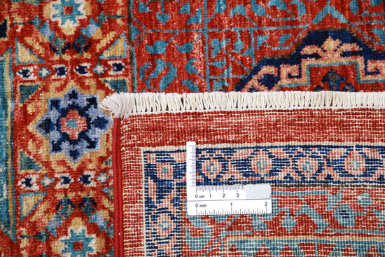 Traditional Hand Knotted Mamluk Haji Jalili Wool Rug of Size 7'10'' X 9'10'' in Rust and Teal Colors - Made in Afghanistan