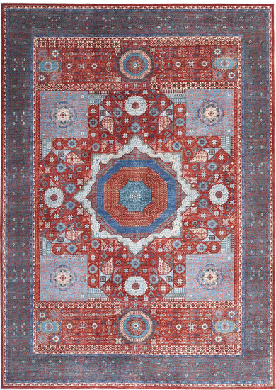 Traditional Hand Knotted Mamluk Haji Jalili Wool Rug of Size 11'9'' X 16'6'' in Red and Green Colors - Made in Afghanistan