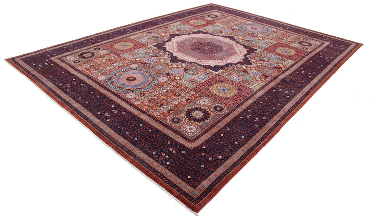 Traditional Hand Knotted Mamluk Haji Jalili Wool Rug of Size 10'2'' X 13'3'' in Red and Blue Colors - Made in Afghanistan