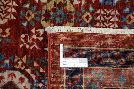Traditional Hand Knotted Mamluk Haji Jalili Wool Rug of Size 10'2'' X 13'3'' in Red and Blue Colors - Made in Afghanistan