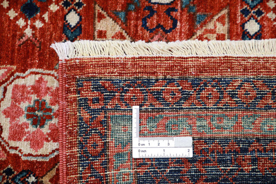 Traditional Hand Knotted Mamluk Haji Jalili Wool Rug of Size 8'1'' X 9'11'' in Red and Blue Colors - Made in Afghanistan