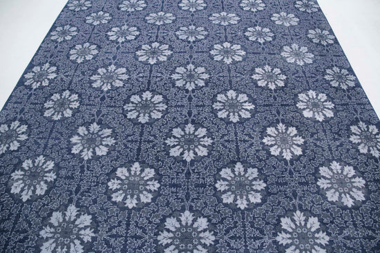 Transitional Hand Knotted Artemix Haji Jalili Wool & Cotton Rug of Size 7'9'' X 9'11'' in Blue and Grey Colors - Made in Afghanistan