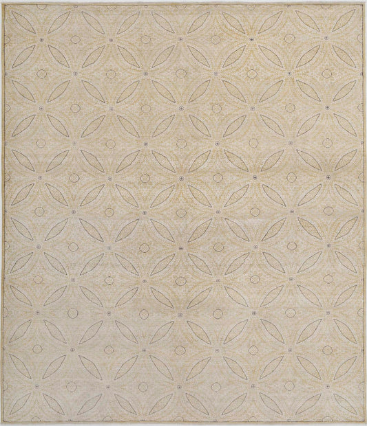 Transitional Hand Knotted Artemix Haji Jalili Wool Rug of Size 8'1'' X 9'8'' in Gold and Ivory Colors - Made in Afghanistan