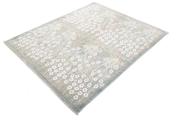 Transitional Hand Knotted Artemix Haji Jalili Wool & Cotton Rug of Size 4'9'' X 5'9'' in Blue and White Colors - Made in Afghanistan