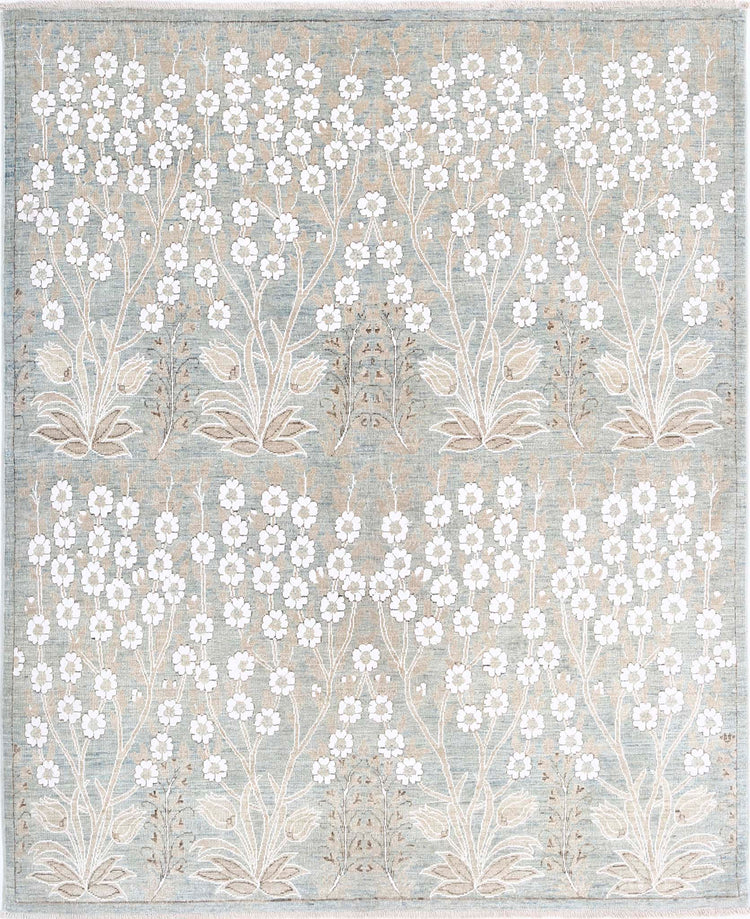 Transitional Hand Knotted Artemix Haji Jalili Wool & Cotton Rug of Size 4'9'' X 5'9'' in Blue and White Colors - Made in Afghanistan