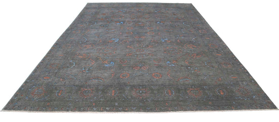 Transitional Hand Knotted Onyx Haji Jalili Wool Rug of Size 9'8'' X 13'9'' in Green and Green Colors - Made in Afghanistan