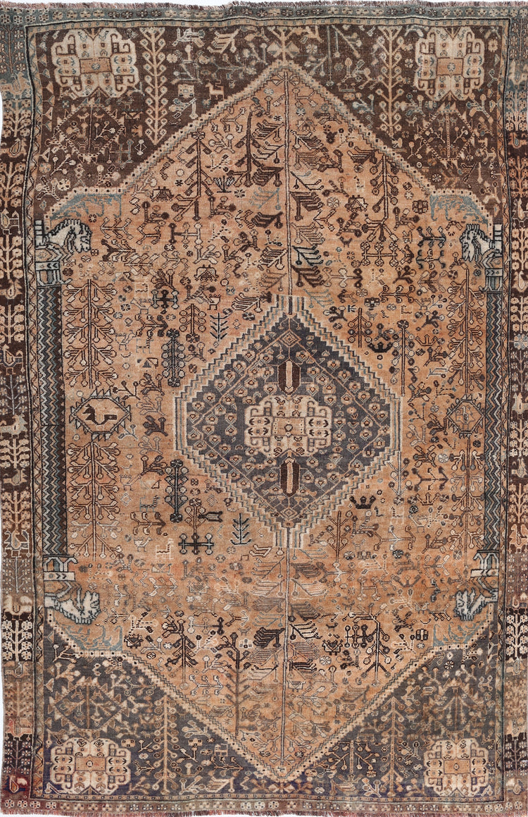 Hand Knotted Vintage Persian Hamadan Wool Rug - 4'10'' x 7'9''