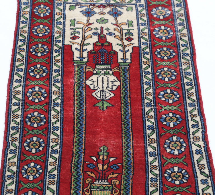 Persian Hand Knotted Hamadan Hamadan Wool Rug of Size 1'10'' X 3'1'' in Red and Ivory Colors - Made in Iran