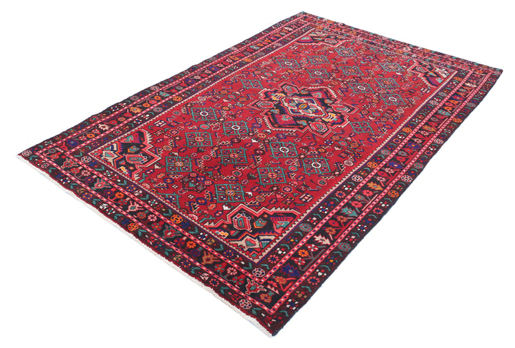 Persian Hand Knotted Hamadan Hamadan Wool Rug of Size 5'4'' X 7'11'' in Red and Black Colors - Made in Iran