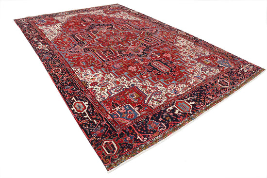 Persian Hand Knotted Heriz Heriz Wool Rug of Size 8'9'' X 13'3'' in Red and Black Colors - Made in Iran
