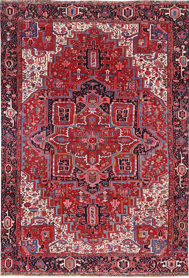 Persian Hand Knotted Heriz Heriz Wool Rug of Size 8'9'' X 13'3'' in Red and Black Colors - Made in Iran