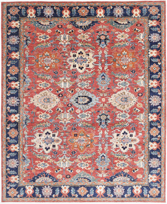 Tribal Hand Knotted Humna Humna Wool Rug of Size 7'10'' X 9'10'' in Red and Blue Colors - Made in Afghanistan