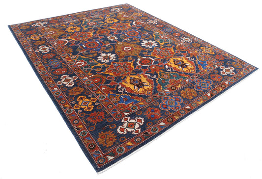 Tribal Hand Knotted Humna Humna Wool Rug of Size 8'3'' X 9'11'' in Blue and Red Colors - Made in Afghanistan