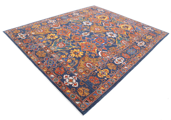 Tribal Hand Knotted Humna Humna Wool Rug of Size 8'3'' X 9'11'' in Blue and Red Colors - Made in Afghanistan