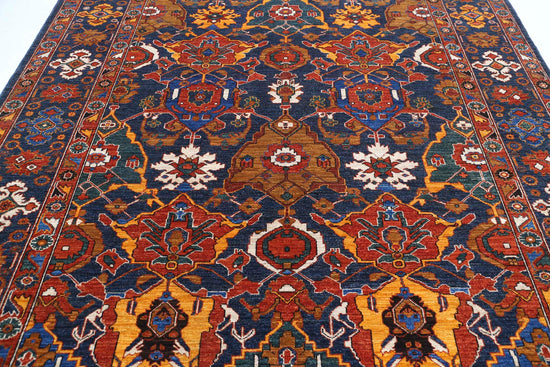 Tribal Hand Knotted Humna Humna Wool Rug of Size 8'3'' X 9'11'' in Blue and Red Colors - Made in Afghanistan