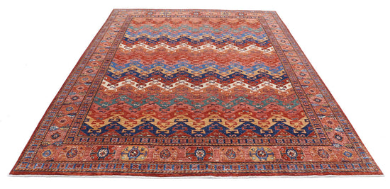 Tribal Hand Knotted Humna Humna Wool Rug of Size 8'0'' X 9'9'' in Red and Red Colors - Made in Afghanistan