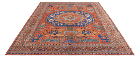 Tribal Hand Knotted Humna Humna Wool Rug of Size 8'5'' X 10'1'' in Rust and Rust Colors - Made in Afghanistan