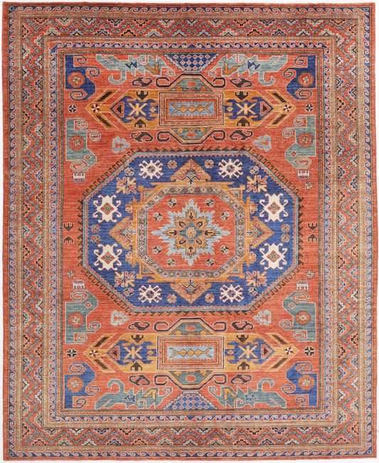 Tribal Hand Knotted Humna Humna Wool Rug of Size 8'5'' X 10'1'' in Rust and Rust Colors - Made in Afghanistan