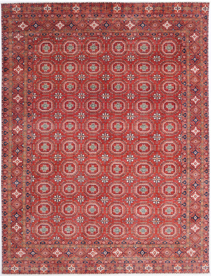 Tribal Hand Knotted Humna Humna Wool Rug of Size 8'11'' X 11'10'' in Red and Red Colors - Made in Afghanistan