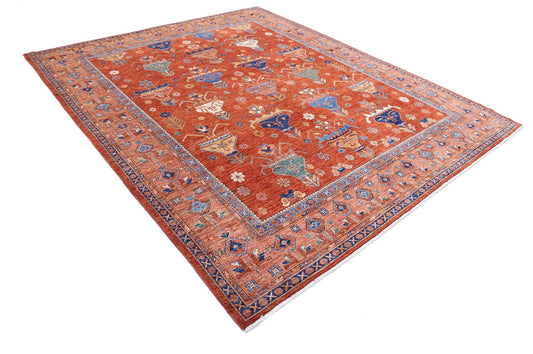 Tribal Hand Knotted Humna Humna Wool Rug of Size 8'4'' X 10'0'' in Red and Brown Colors - Made in Afghanistan