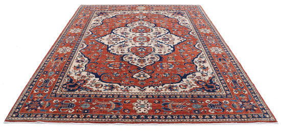 Tribal Hand Knotted Humna Humna Wool Rug of Size 8'0'' X 9'8'' in Ivory and Rust Colors - Made in Afghanistan
