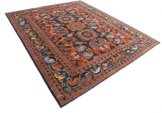 Tribal Hand Knotted Humna Humna Wool Rug of Size 8'3'' X 9'7'' in Brown and Red Colors - Made in Afghanistan