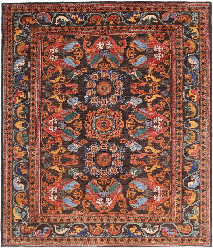 Tribal Hand Knotted Humna Humna Wool Rug of Size 8'3'' X 9'7'' in Brown and Red Colors - Made in Afghanistan