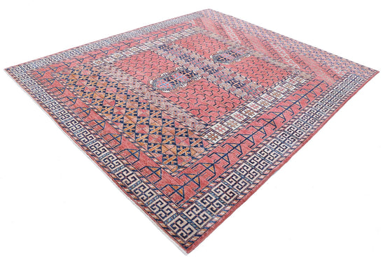 Tribal Hand Knotted Humna Humna Wool Rug of Size 8'2'' X 9'9'' in Pink and Multi Colors - Made in Afghanistan