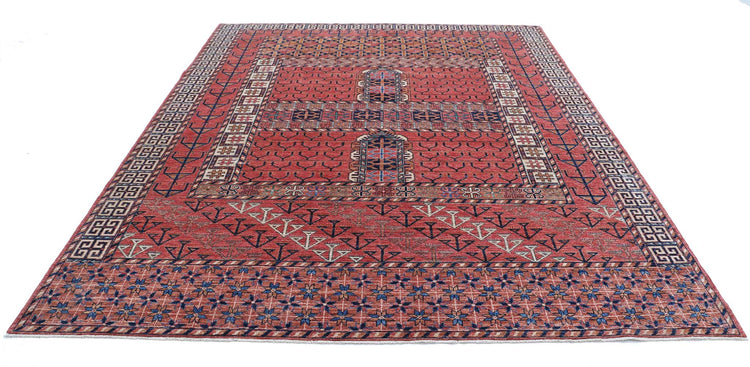 Tribal Hand Knotted Humna Humna Wool Rug of Size 8'2'' X 9'9'' in Pink and Multi Colors - Made in Afghanistan