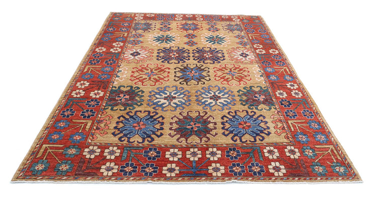 Tribal Hand Knotted Humna Humna Wool Rug of Size 6'10'' X 10'1'' in Gold and Red Colors - Made in Afghanistan