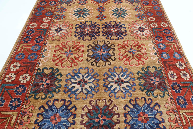 Tribal Hand Knotted Humna Humna Wool Rug of Size 6'10'' X 10'1'' in Gold and Red Colors - Made in Afghanistan