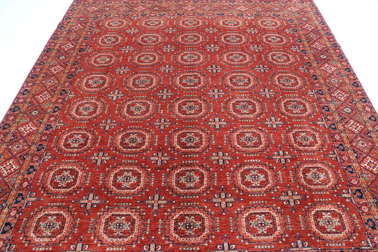 Tribal Hand Knotted Humna Humna Wool Rug of Size 8'2'' X 9'8'' in Red and Blue Colors - Made in Afghanistan