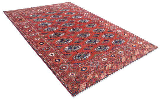 Tribal Hand Knotted Humna Humna Wool Rug of Size 6'5'' X 9'8'' in Red and Blue Colors - Made in Afghanistan