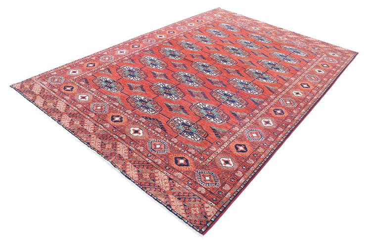 Tribal Hand Knotted Humna Humna Wool Rug of Size 6'5'' X 9'8'' in Red and Blue Colors - Made in Afghanistan