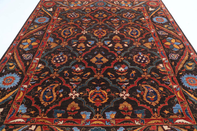 Tribal Hand Knotted Humna Humna Wool Rug of Size 8'2'' X 9'9'' in Brown and Rust Colors - Made in Afghanistan