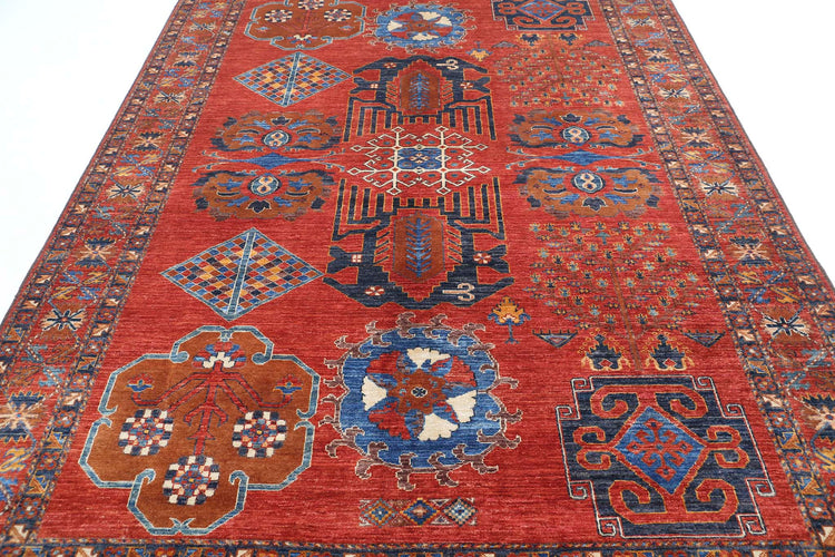 Tribal Hand Knotted Humna Humna Wool Rug of Size 6'10'' X 10'1'' in Rust and Gold Colors - Made in Afghanistan