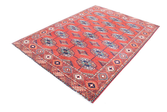 Tribal Hand Knotted Humna Humna Wool Rug of Size 5'6'' X 7'11'' in Red and Rust Colors - Made in Afghanistan