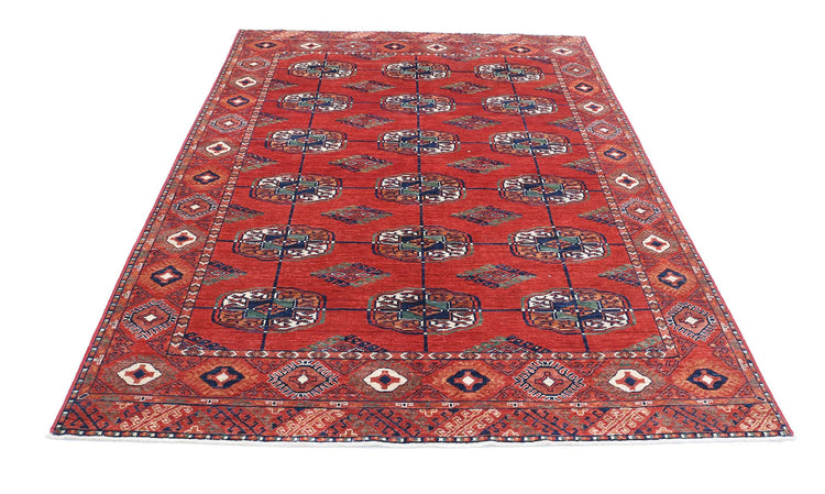 Tribal Hand Knotted Humna Humna Wool Rug of Size 5'6'' X 7'11'' in Red and Rust Colors - Made in Afghanistan