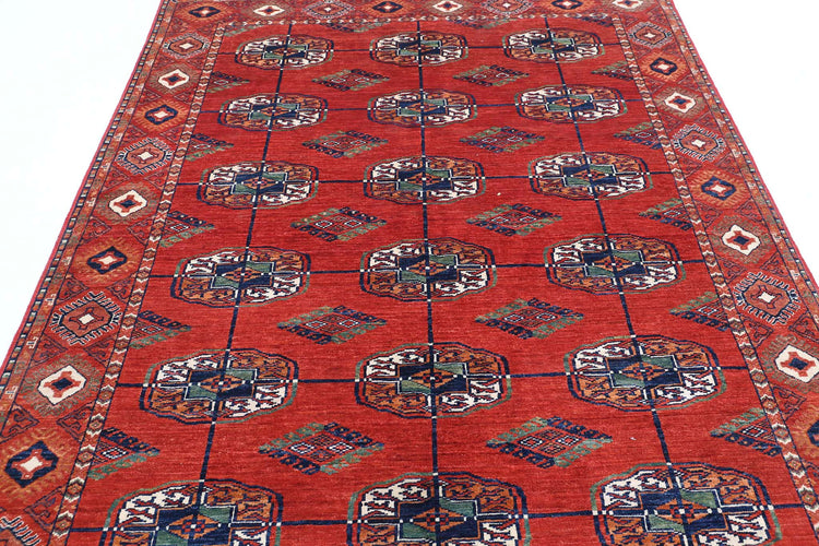 Tribal Hand Knotted Humna Humna Wool Rug of Size 5'6'' X 7'11'' in Red and Rust Colors - Made in Afghanistan