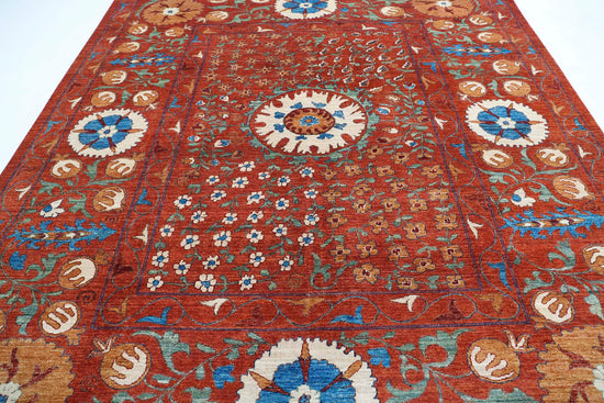 Tribal Hand Knotted Humna Humna Wool Rug of Size 9'1'' X 10'8'' in Rust and Gold Colors - Made in Afghanistan