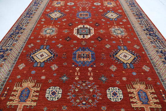Tribal Hand Knotted Humna Humna Wool Rug of Size 10'0'' X 13'5'' in Red and Blue Colors - Made in Afghanistan