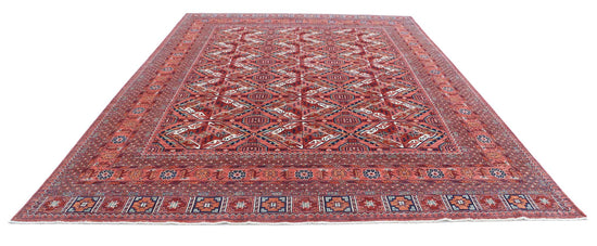Tribal Hand Knotted Humna Humna Wool Rug of Size 10'1'' X 13'8'' in Red and Blue Colors - Made in Afghanistan