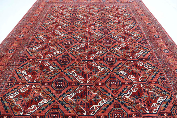 Tribal Hand Knotted Humna Humna Wool Rug of Size 10'1'' X 13'8'' in Red and Blue Colors - Made in Afghanistan